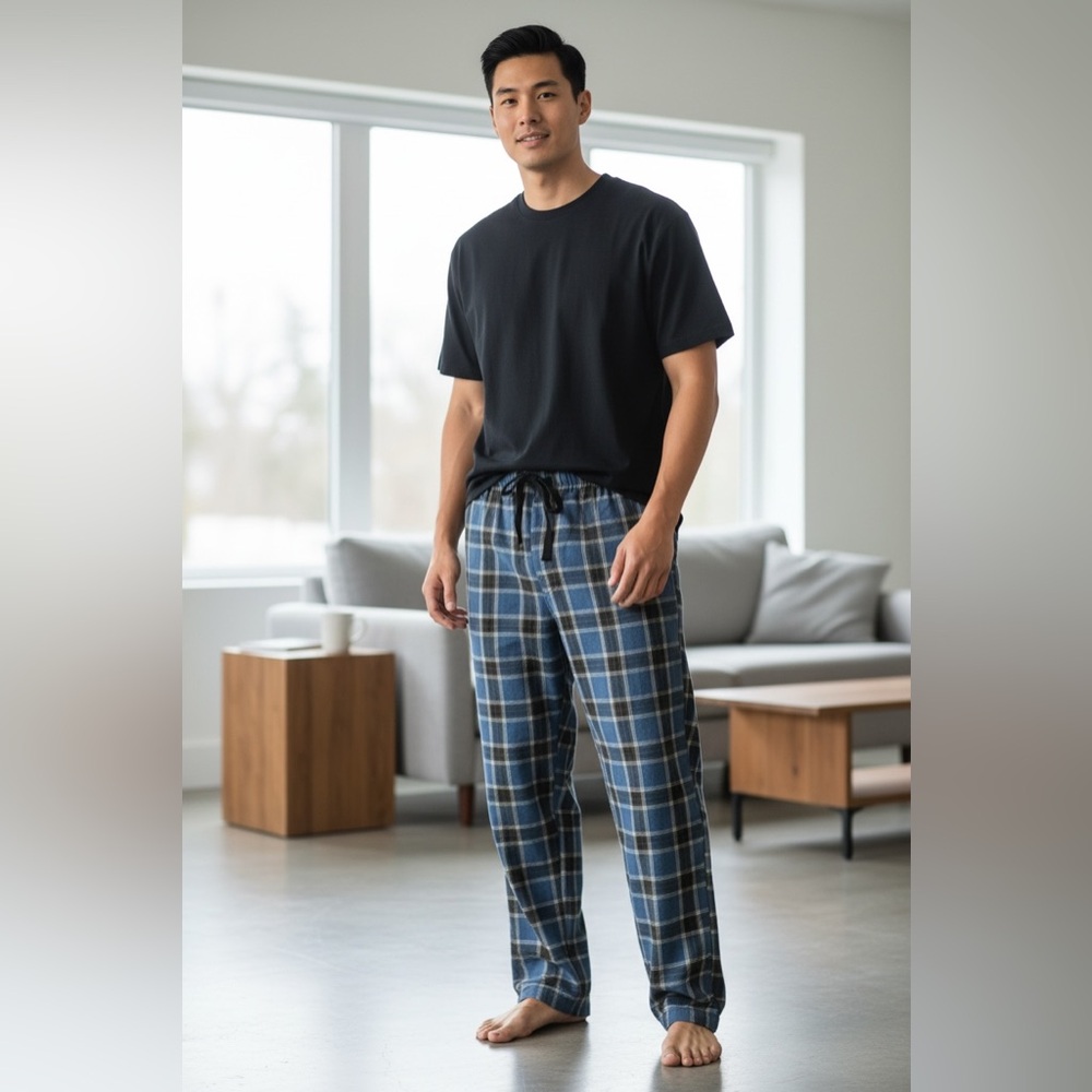 IZOD Men's Flannel Pajama Lounge Pants Size Medium Navy Blue Plaid